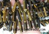CBBS138 Centre drilled 6*20mm - 11*35mm hexahedral prism yellow tiger eye beads
