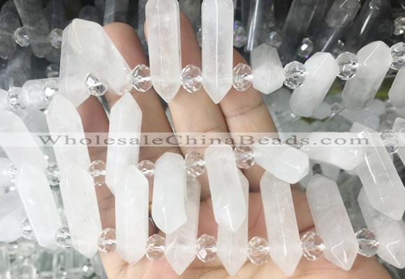 CBBS162 Top drilled 8*28mm - 9*30mm hexahedral prism Angola crystal quartz beads
