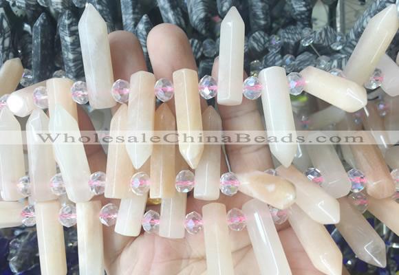 CBBS165 Top drilled 8*28mm - 9*30mm hexahedral prism pink aventurine beads