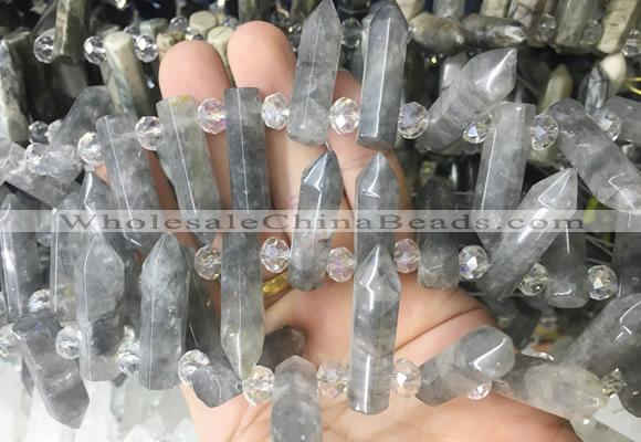 CBBS169 Top drilled 8*28mm - 9*30mm hexahedral prism cloudy quartz beads