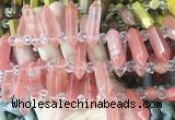 CBBS171 Top drilled 8*28mm - 9*30mm hexahedral prism cherry quartz beads