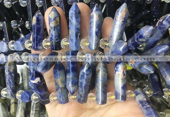 CBBS185 Top drilled 8*28mm - 9*30mm hexahedral prism sodalite beads