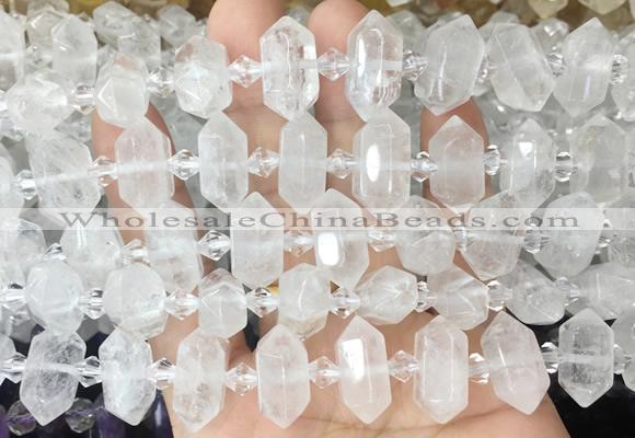 CBBS191 Centre drilled 7*16mm - 11*25mm hexahedral prism white crystal beads wholesale