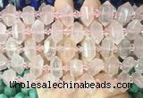 CBBS192 Centre drilled 7*16mm - 11*25mm hexahedral prism rose quartz beads wholesale