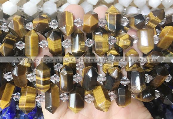 CBBS201 Centre drilled 7*16mm - 11*25mm hexahedral prism yellow tiger eye beads wholesale