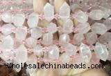 CBBS208 Top drilled 7*16mm - 11*25mm hexahedral prism rose quartz beads wholesale