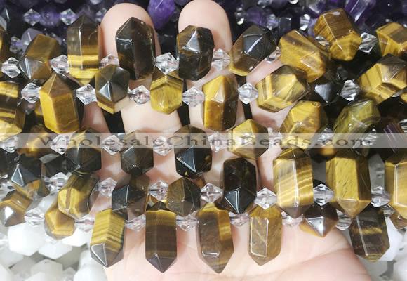 CBBS217 Top drilled 7*16mm - 11*25mm hexahedral prism yellow tiger eye beads wholesale