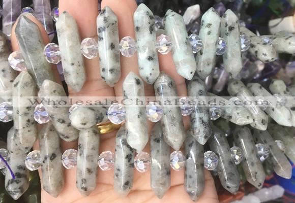 CBBS81 15 inches 8*30mm - 9*33mm hexahedral prism kiwi jasper beads