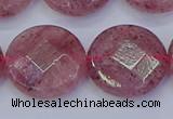 CBQ464 15.5 inches 20mm faceted coin strawberry quartz beads