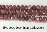 CBQ712 15.5 inches 6*12mm - 8*13mm faceted tyre strawberry quartz beads