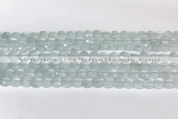 CCB1401 15 inches 6mm faceted coin aquamarine beads