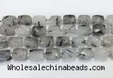 CCB887 11*15mm-12*16mm faceted cuboid black rutilated quartz beads wholesale