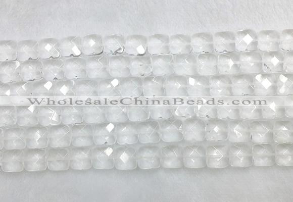 CCBS15 15 inches 12mm faceted square white crystal beads wholesale