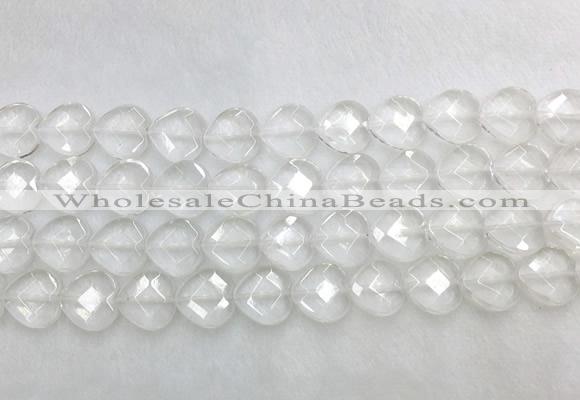 CCBS28 15 inches 14mm faceted heart white crystal beads wholesale