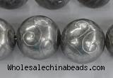CCJ355 15.5 inches 25mm carved round plated China jade beads