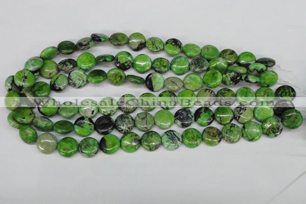 CCO133 15.5 inches 14mm flat round dyed natural chrysotine beads
