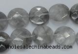 CCQ136 15.5 inches 15mm faceted coin cloudy quartz beads wholesale