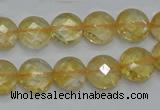 CCR19 15.5 inches 12mm faceted flat round natural citrine gemstone beads