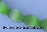 CCT28 14 inches 10*14mm twisted light green cats eye beads wholesale