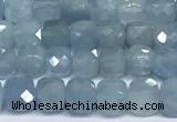 CCU1004 15 inches 4mm faceted cube aquamarine beads
