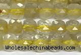 CCU1025 15 inches 4mm faceted cube golden rutilated quartz beads