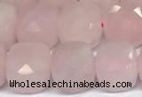 CCU1053 15 inches 8mm faceted cube rose quartz beads