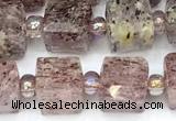 CCU1314 15 inches 7mm - 8mm faceted cube strawberry quartz beads