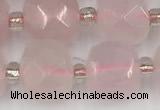 CCU773 15 inches 10*10mm faceted cube rose quartz beads