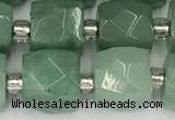 CCU777 15 inches 10*10mm faceted cube green aventurine beads