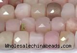 CCU848 15 inches 4mm faceted cube pink opal beads