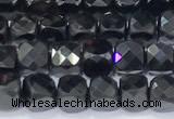 CCU855 15 inches 4mm faceted cube black spinel beads