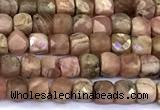 CCU884 15 inches 4mm faceted cube Argentina rhodochrosite beads