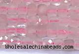 CCU887 15 inches 4mm faceted cube rose quartz beads