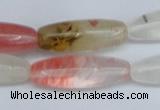 CCY212 15.5 inches 10*30mm rice volcano cherry quartz beads