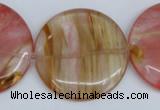 CCY215 15.5 inches 40mm flat round volcano cherry quartz beads