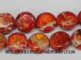 CDI518 15.5 inches 14mm flat round dyed imperial jasper beads