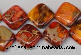 CDT545 15.5 inches 14*14mm diamond dyed aqua terra jasper beads