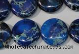 CDT908 15.5 inches 20mm flat round dyed aqua terra jasper beads