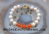 CFB1085 Hand-knotted 9mm - 10mm potato white freshwater pearl & candy jade bracelet
