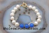 CFB1089 Hand-knotted 9mm - 10mm potato white freshwater pearl & candy jade bracelet