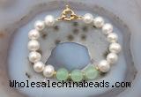CFB1091 Hand-knotted 9mm - 10mm potato white freshwater pearl & candy jade bracelet