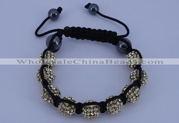 CFB555 10mm round rhinestone with hematite beads adjustable bracelet