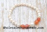 CFB609 6-7mm potato white freshwater pearl & fire agate stretchy bracelet
