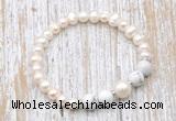 CFB612 6-7mm potato white freshwater pearl & white howlite stretchy bracelet