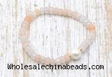 CFB709 faceted rondelle pink aventurine & potato white freshwater pearl stretchy bracelet