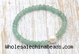CFB712 faceted rondelle green aventurine & potato white freshwater pearl stretchy bracelet