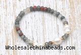 CFB747 faceted rondelle African bloodstone & potato white freshwater pearl stretchy bracelet