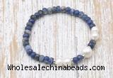 CFB771 faceted rondelle sodalite & potato white freshwater pearl stretchy bracelet