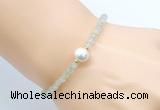 CFB807 4mm faceted round prehnite & potato white freshwater pearl bracelet