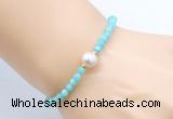 CFB815 4mm faceted round amazonite & potato white freshwater pearl bracelet
